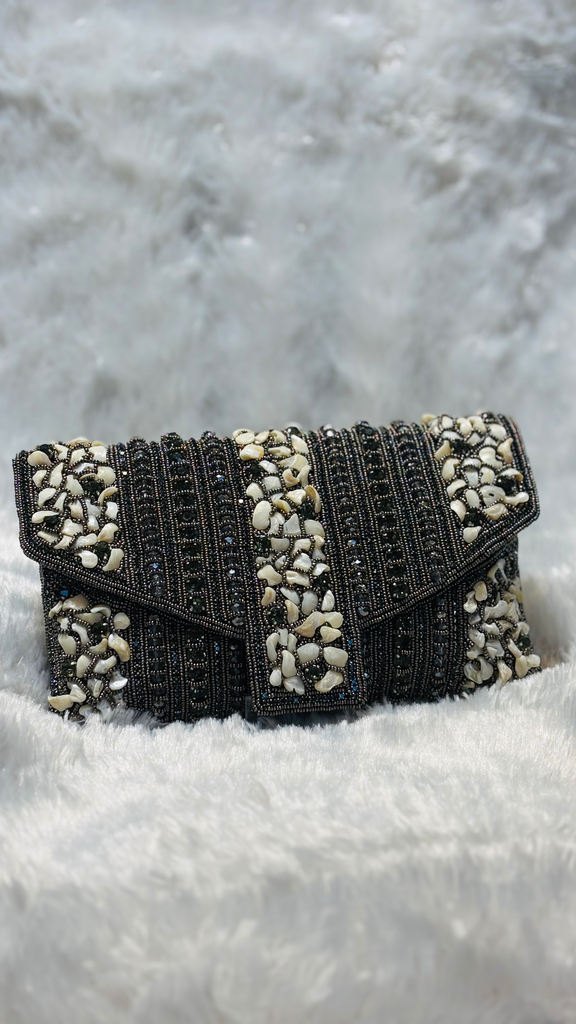 Ivory Stone and Bead Embellished Clutch
