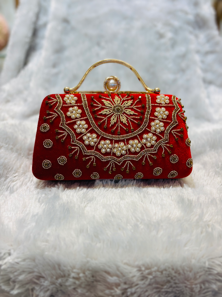 Embroidered Red Clutch Purse