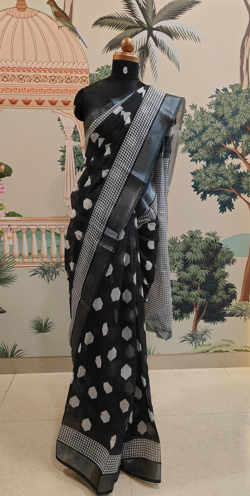 Hexagonal Print Jute Saree