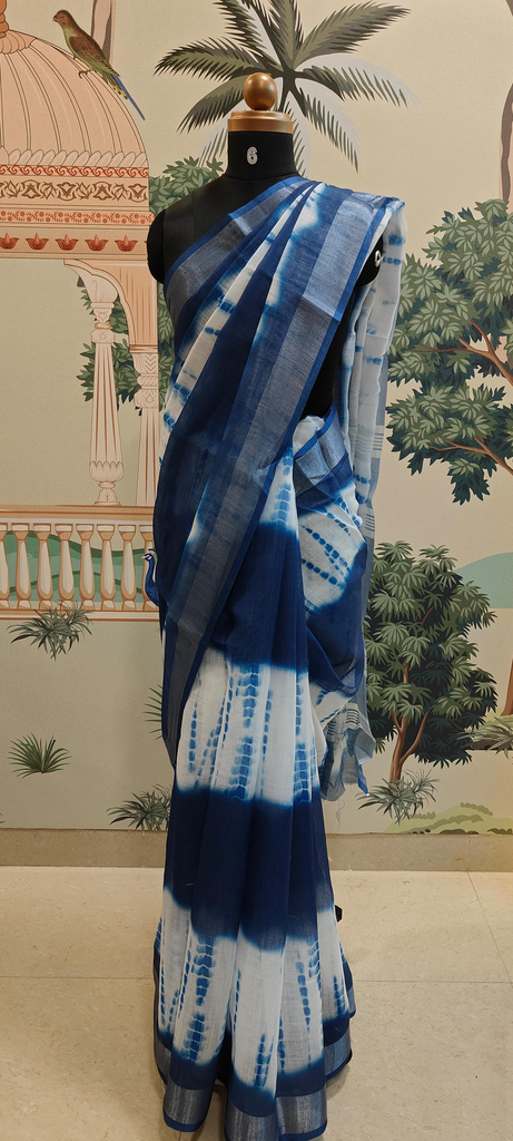 Blue Tie Dye Jute Saree