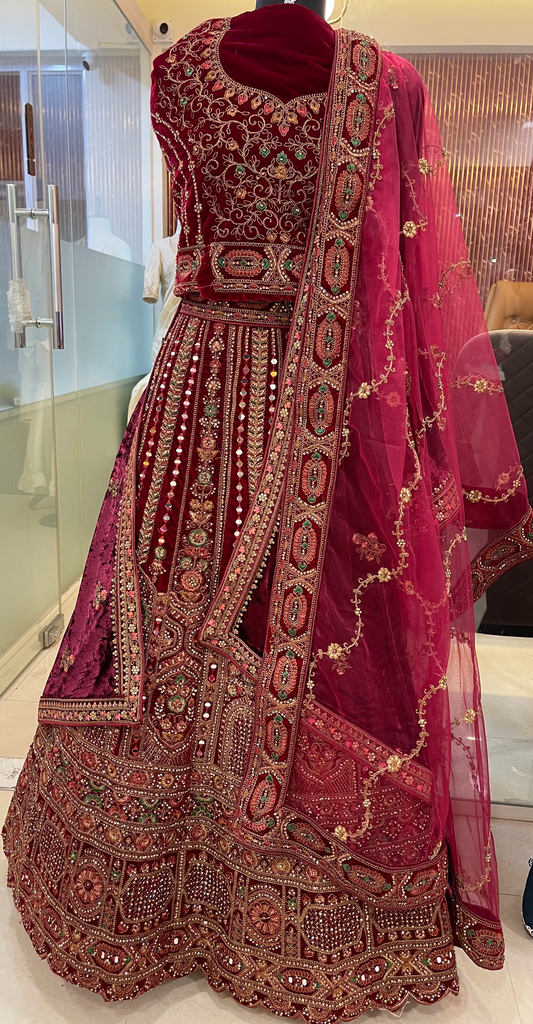 Heavy Cherry Maroon Bridal Lehanga