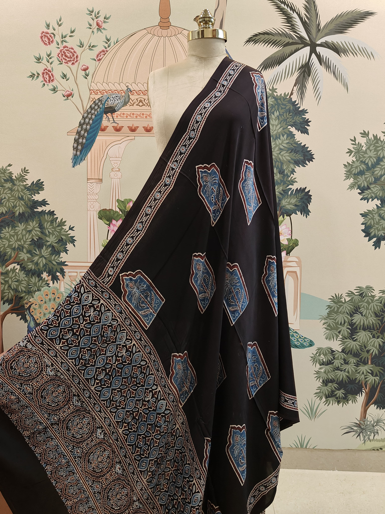 Black & Teal Ajrakh Modal Silk