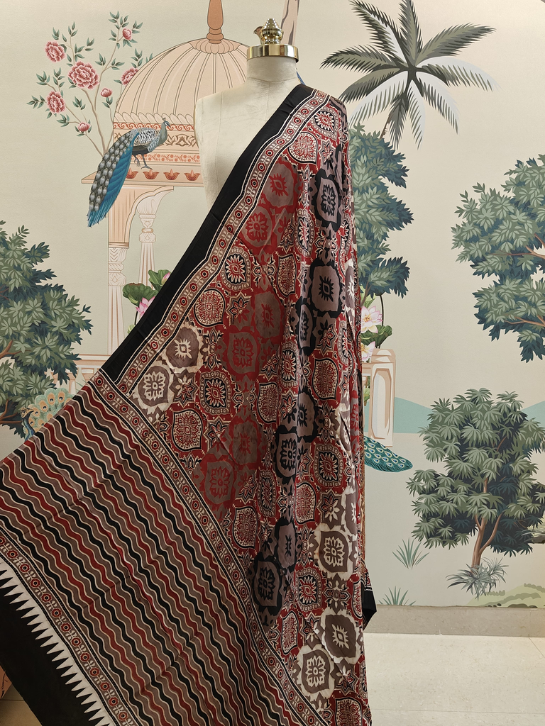 Red Wavy Ajrakh Modal Silk