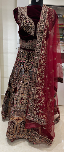 Maroon Temple Bridal Lehanga