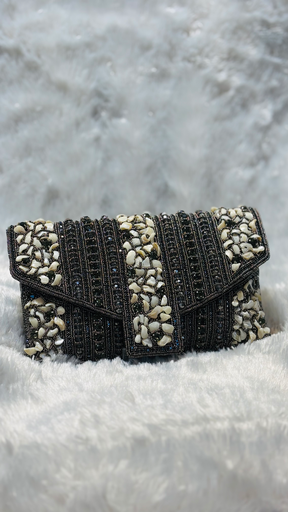 Ivory Stone and Bead Embellished Clutch
