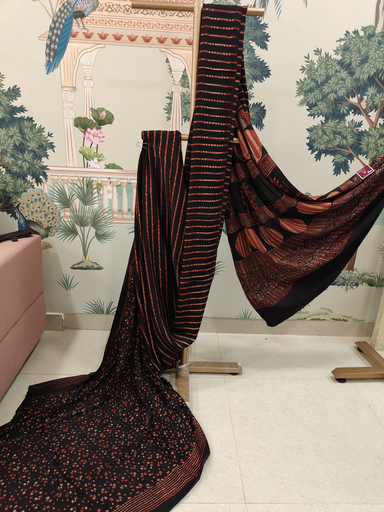 Ebony Rust Ajrakh Saree