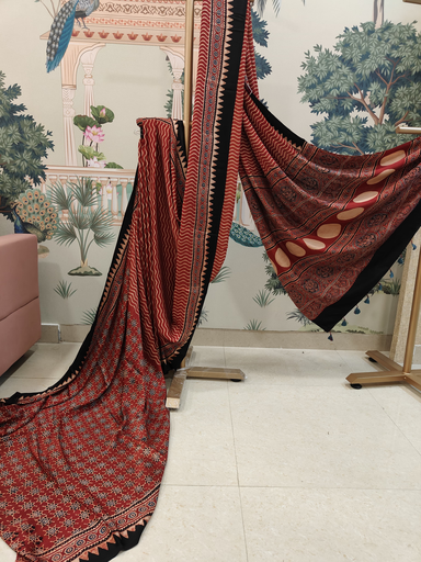 Rust Flame Ajrakh Drape