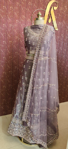  Lavender Mirror Work Lehanga