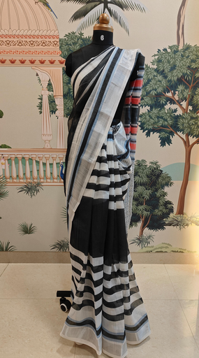 Monochrome Stripes Jute Saree
