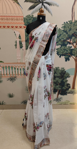 Rose Print Jute Saree