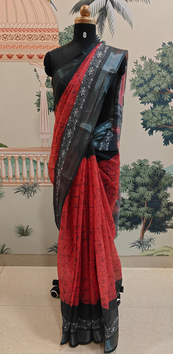 Red Styled Jute Saree