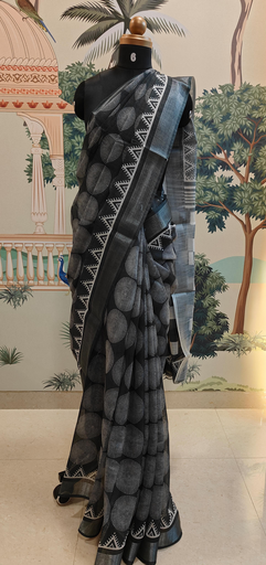 Black Geometric Jute Saree