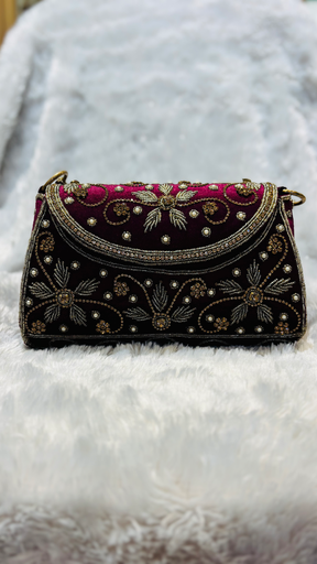 Regal Maroon Hand-Embroidered Velvet Handbag