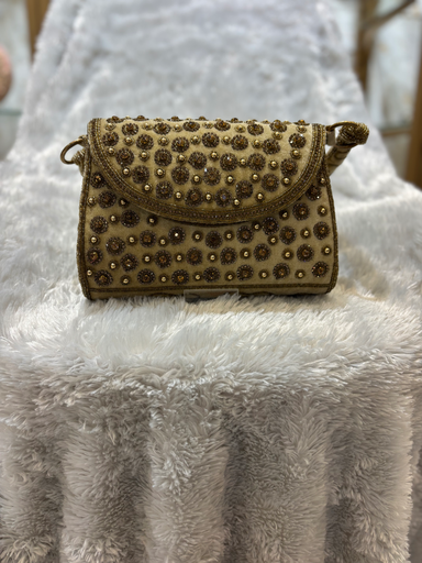 Golden Stone- Embellished  Velvet Handbag