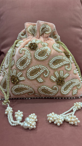 Blush Velvet Pearl Potli