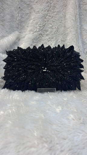 Black Feather Bead Clutch