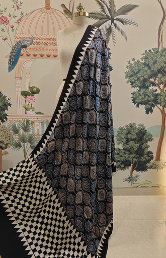 Indigo Floral Jaal Modal Silk Ajrakh