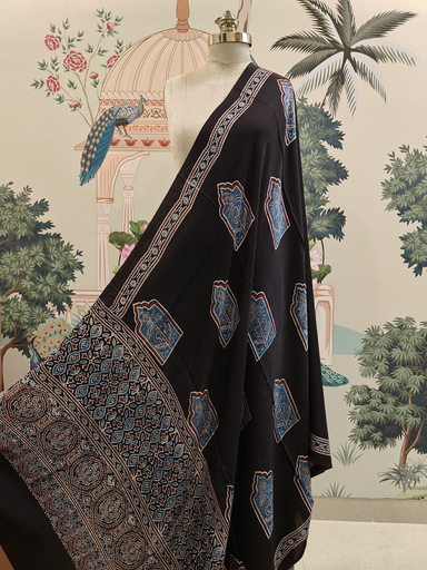 Black & Teal Ajrakh Modal Silk