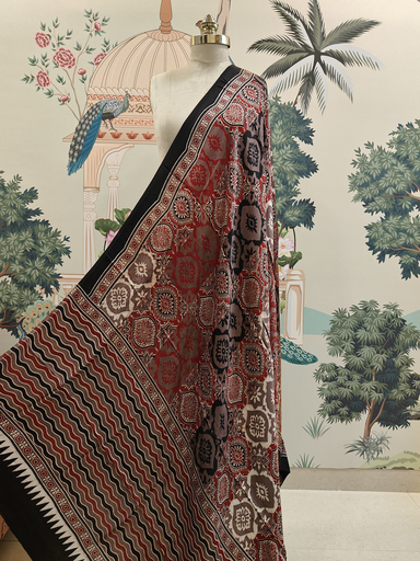 Red Wavy Ajrakh Modal Silk